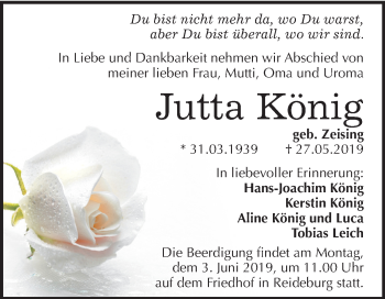 Traueranzeige von Jutta König von Mitteldeutsche Zeitung Halle/Saalkreis