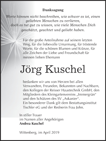 Traueranzeige von Jörg Kuschel von Super Sonntag Wittenberg