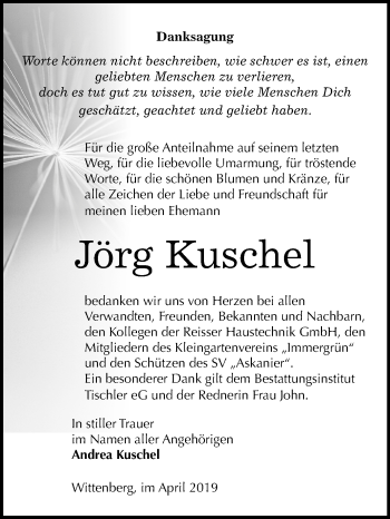 Traueranzeige von Jörg Kuschel von Mitteldeutsche Zeitung