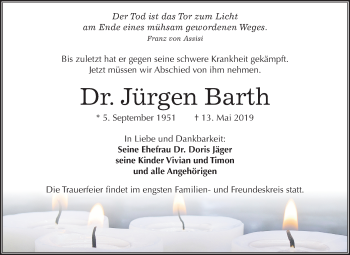 Traueranzeige von Jürgen Barth von Mitteldeutsche Zeitung