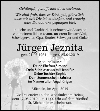Traueranzeige von Jürgen Jeznita von Mitteldeutsche Zeitung