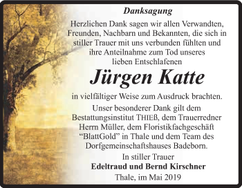 Traueranzeige von Jürgen Katte von Super Sonntag Quedlinburg