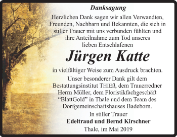 Traueranzeige von Jürgen Katte von Mitteldeutsche Zeitung