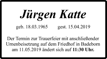 Traueranzeige von Jürgen Katte von Super Sonntag Quedlinburg