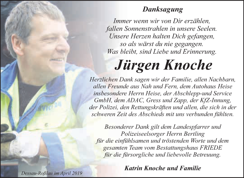  Traueranzeige für Jürgen Knoche vom 11.05.2019 aus WVG - Wochenspiegel Dessau / Köthen