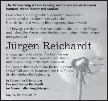Traueranzeige von Jürgen Reichardt von WVG - Wochenspiegel NMB / WSF / ZTZ