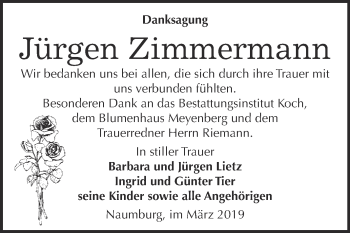 Traueranzeige von Jürgen Zimmermann von WVG - Wochenspiegel NMB / WSF / ZTZ