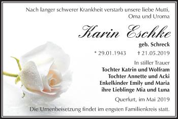 Traueranzeige von Karin Eschke von Mitteldeutsche Zeitung Merseburg/Querfurt