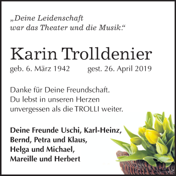Traueranzeige von Karin Trolldenier von Mitteldeutsche Zeitung Halle/Saalkreis