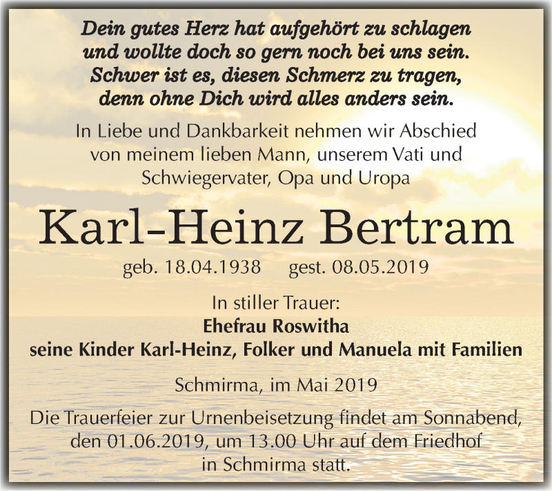  Traueranzeige für Karl-Heinz Bertram vom 18.05.2019 aus Mitteldeutsche Zeitung