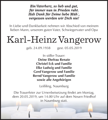 Traueranzeige von Karl-Heinz Vangerow von Mitteldeutsche Zeitung Weißenfels