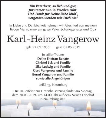 Traueranzeige von Karl-Heinz Vangerow von WVG - Wochenspiegel NMB / WSF / ZTZ