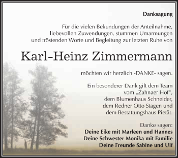 Traueranzeige von Karl-Heinz Zimmermann von WVG - Wochenspiegel Wittenberg