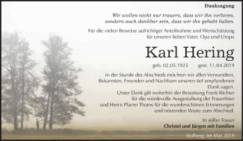 Traueranzeige von Karl Hering von WVG - Wochenspiegel SGH