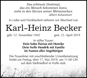 Traueranzeige von Karl Heinz Becker von Mitteldeutsche Zeitung Halle/Saalkreis