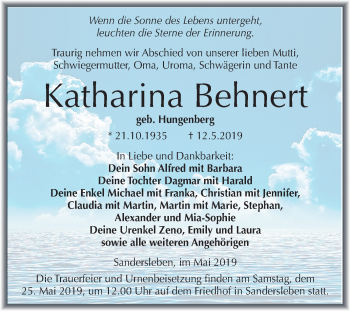 Traueranzeige von Katharina Behnert von Mitteldeutsche Zeitung