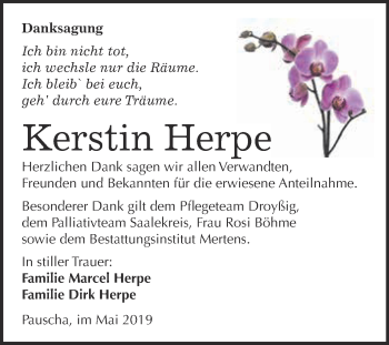 Traueranzeige von Kerstin Herpe von WVG - Wochenspiegel NMB / WSF / ZTZ