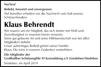 Traueranzeige von Klaus Behrendt von Mitteldeutsche Zeitung
