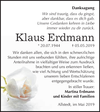 Traueranzeige von Klaus Erdmann von Super Sonntag SGH Mansf. Land