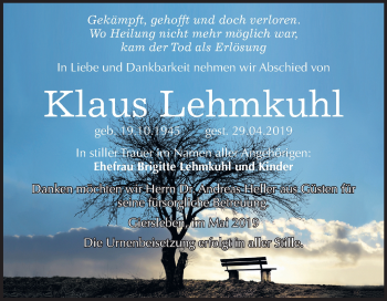 Traueranzeige von Klaus Lehmkuhl von Mitteldeutsche Zeitung Aschersleben