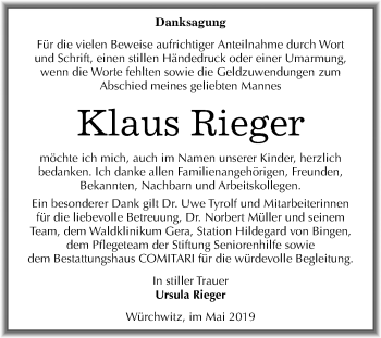 Traueranzeige von Klaus Rieger von Mitteldeutsche Zeitung