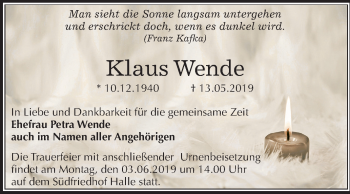 Traueranzeige von Klaus Wende von Mitteldeutsche Zeitung