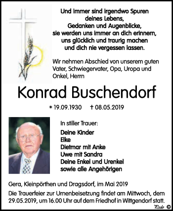 Traueranzeige von Konrad Buschendorf von WVG - Wochenspiegel NMB / WSF / ZTZ