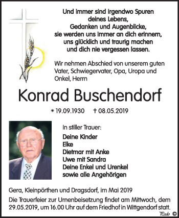 Traueranzeige von Konrad Buschendorf von Mitteldeutsche Zeitung