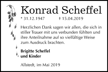 Traueranzeige von Konrad Scheffel von Super Sonntag SGH Mansf. Land