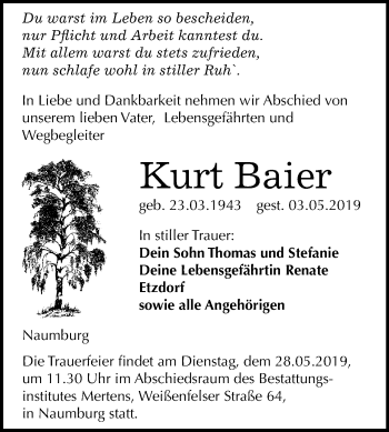 Traueranzeige von Kurt Baier von Mitteldeutsche Zeitung