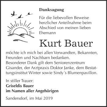 Traueranzeige von Kurt Bauer von WVG - Wochenspiegel Bitterfeld