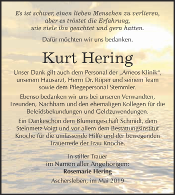 Traueranzeige von Kurt Hering von Super Sonntag Aschersleben
