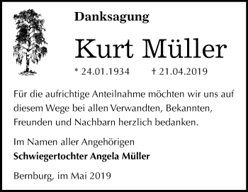 Traueranzeige von Kurt Müller von Mitteldeutsche Zeitung