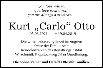 Traueranzeige von Kurt Otto von Mitteldeutsche Zeitung
