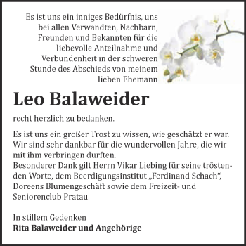 Traueranzeige von Leo Balaweider von WVG - Wochenspiegel Wittenberg