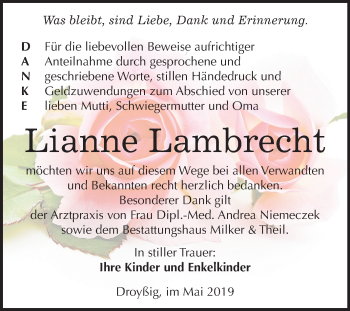 Traueranzeige von Lianne Lambrecht von Mitteldeutsche Zeitung