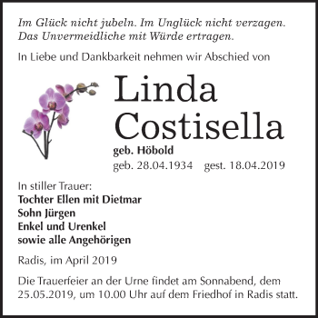 Traueranzeige von Linda Costisella von Mitteldeutsche Zeitung