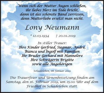 Traueranzeige von Lony Neumann von Mitteldeutsche Zeitung Aschersleben