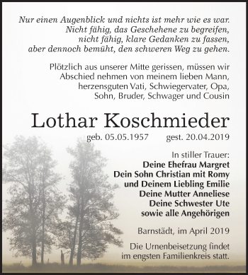 Traueranzeige von Lothar Koschmieder von Mitteldeutsche Zeitung