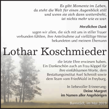 Traueranzeige von Lothar Koschmieder von WVG - Wochenspiegel Merseburg