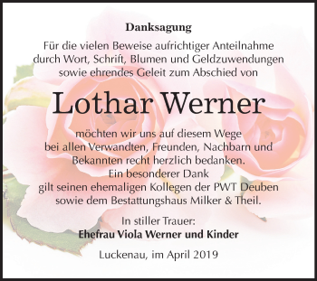Traueranzeige von Lothar Werner von Mitteldeutsche Zeitung Zeitz
