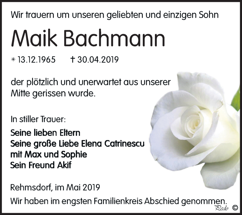  Traueranzeige für Maik Bachmann vom 18.05.2019 aus Mitteldeutsche Zeitung