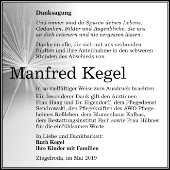 Traueranzeige von Manfred Kegel von Mitteldeutsche Zeitung Merseburg/Querfurt