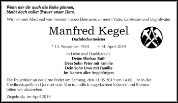 Traueranzeige von Manfred Kegel von Mitteldeutsche Zeitung Merseburg/Querfurt