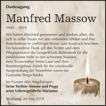 Traueranzeige von Manfred Massow von WVG - Wochenspiegel Quedlinburg