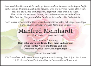 Traueranzeige von Manfred Meinhardt von Mitteldeutsche Zeitung Dessau-Roßlau
