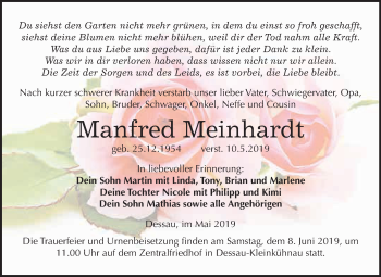 Traueranzeige von Manfred Meinhardt von WVG - Wochenspiegel Dessau / Köthen