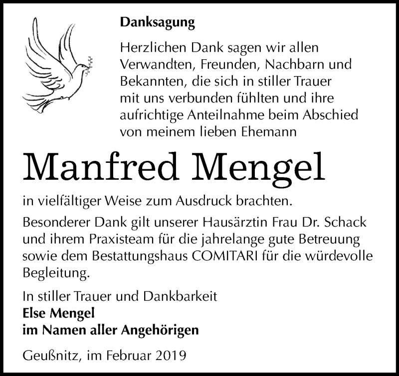 Traueranzeigen von Manfred Mengel www.abschiednehmen.de
