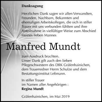 Traueranzeige von Manfred Mundt von Mitteldeutsche Zeitung