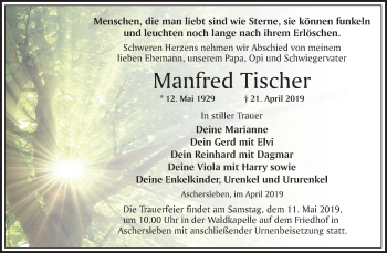 Traueranzeige von Manfred Tischer von Mitteldeutsche Zeitung Aschersleben